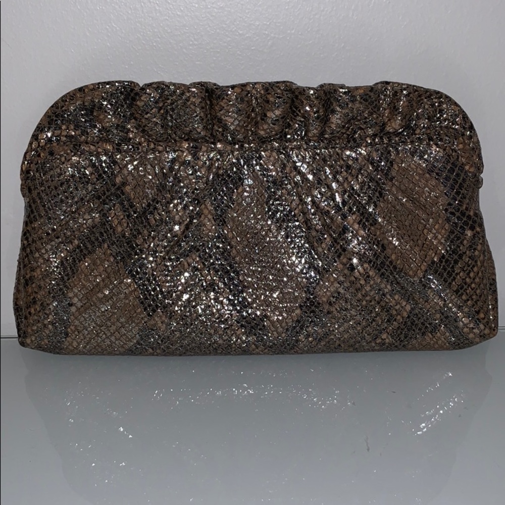 NWOT Lauren Merkin Snake Embossed Leather Clutch